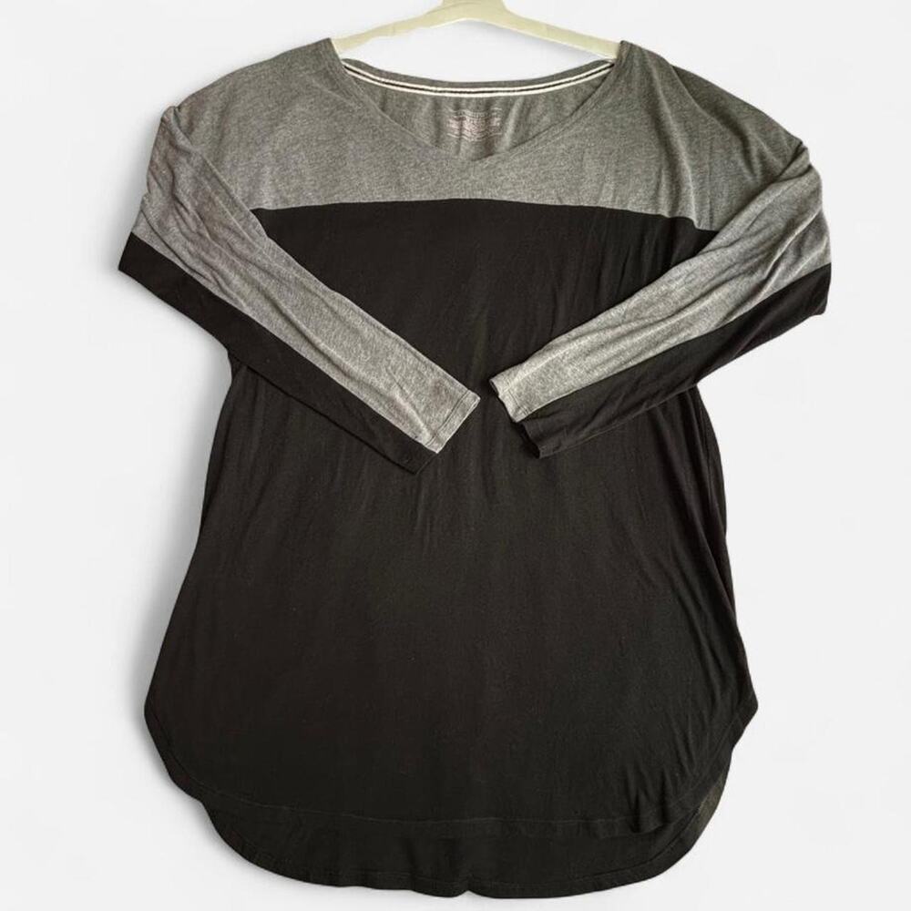 Victoria's Secret Women Long Sleeve T-Shirt Size L Colorblock Black Gray